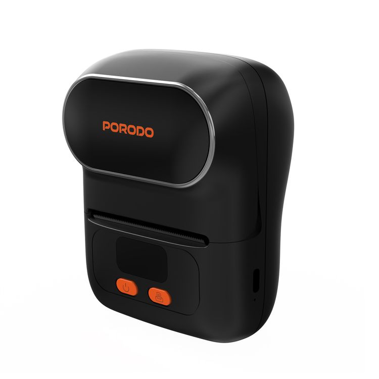 Porodo Super HD Thermal Printer with Bluetooth, 1200mAh Battery Capacity, 2.5 Hours Recharge Time, 1.5 Hours Working Time, 20-50mm Label Width, Super HD - Black
