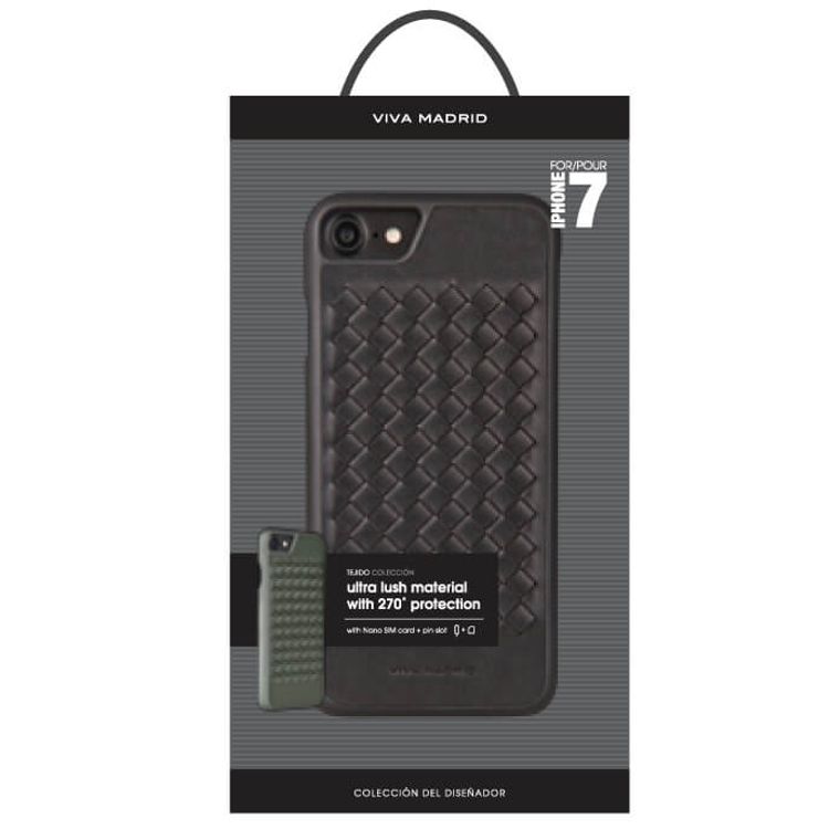 Viva Madrid Tejido Back Case Noir with  Integrated Nano SIM Card & Ejector Pin Slot  Compatible for iPhone 7 - Anti-Scratch - Sleek Design - Drop Protection Back Cover - Black