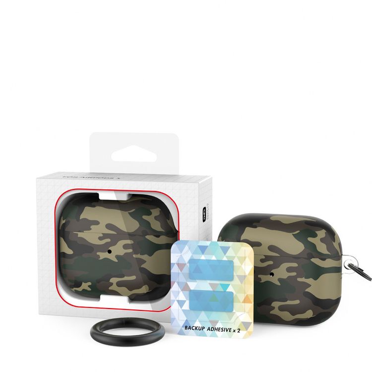 AhaStyle Premium TPU IMD Patterns Keychain AirPods Case Compatible for AirPods 3 Suitable with Wireless Charging - Jungle Camouflage
