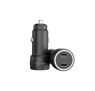 Porodo Blue Riva 60W Car Charger with PD30W, Auto-Off Function, Simultaneous Charging, Dual USB-C Ports, 24.4g Product Weight, 12-14V Input Voltage, 60W Max Total Output - Black