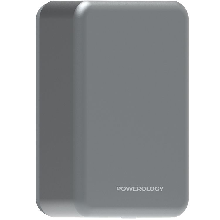 Powerology 30000mAh MagSafe Aluminum Power Bank with 20W Power Delivery, 15W Wireless Output, Li-Polymer Battery, Simultaneous Charging, Compact Design - Dark Gray