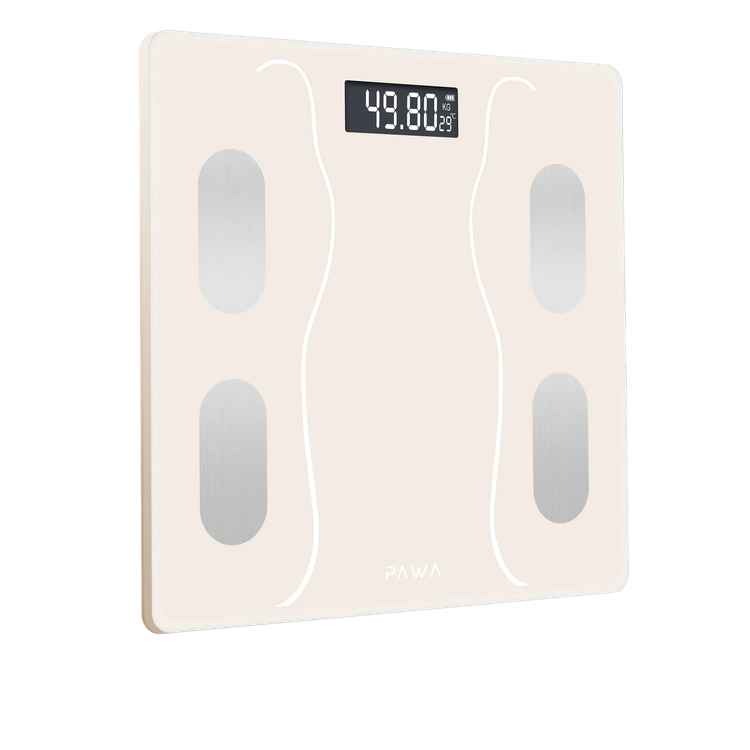 PAWA Smart Body Scale with Body Analysis iOS & Android App, 2.6" LCD Display, Kilogram & Pound Measurement Units, 2 x AAA Batteries, 180kg Maximum Weight Capacity - Beige