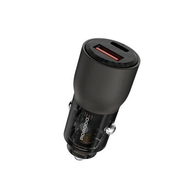 Porodo 95W Car Charger Transparent Multi-Device PD Charging, Simultaneous Fast Charging, Universal Compatibility - Gray