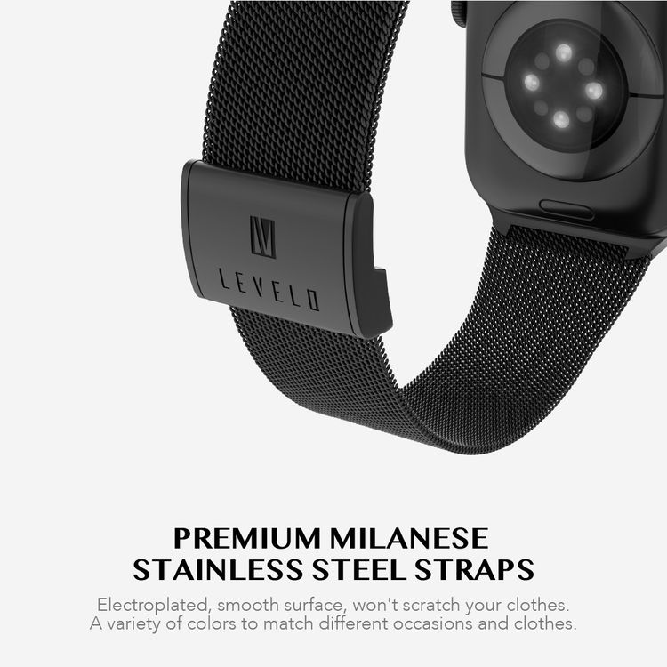 Levelo Double Milanese Watch Strap for Apple Watch 42/44/45mm, Stainless Steel Material, Double-lock Folding Buckle, Adjustable Strap, Easy Installation - Black