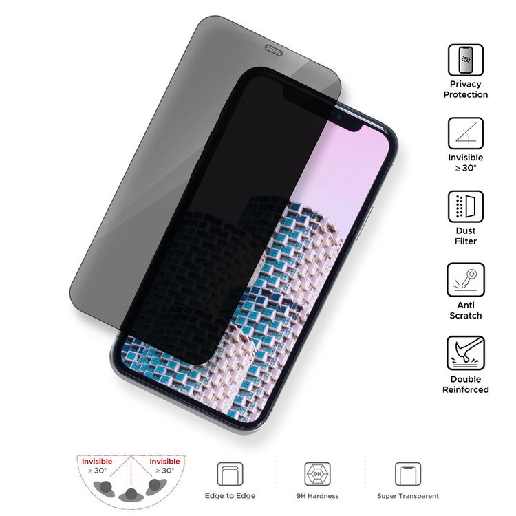 واقي شاشة كامل للخصوصية من Liberty Guard بحافة مستديرة سوداء مع فلتر غبار لهاتف iPhone 11 Pro
