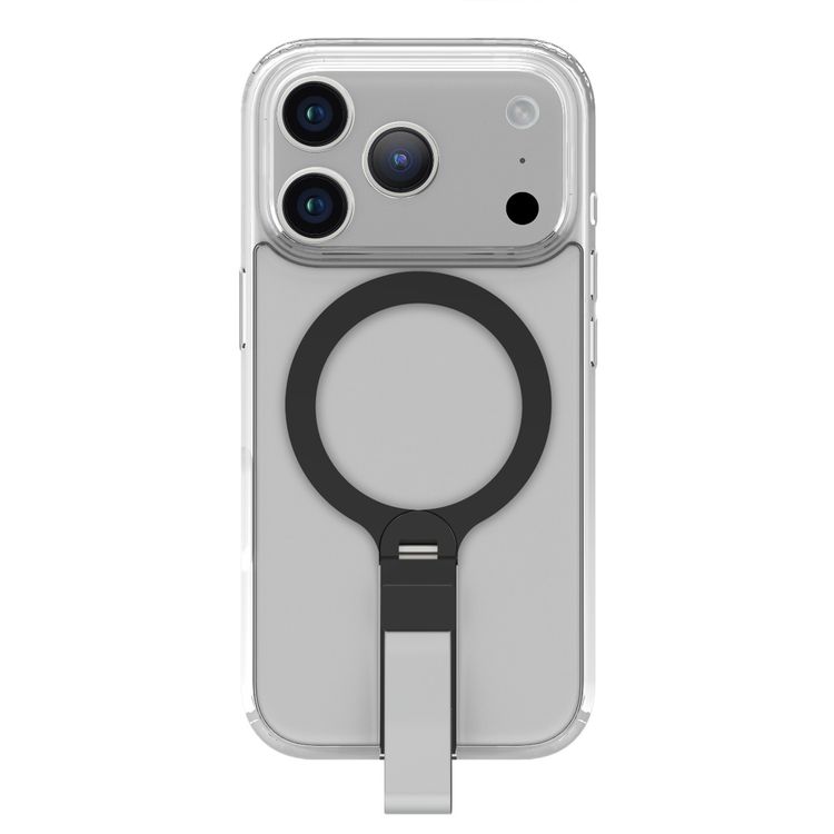 Levelo Spira MagSafe Clear Grip Case for iPhone 17 Pro, Strong Magnets, Horizontal & Vertical Viewing, Shock-Resistant Bumper, Anti-Scratch, 360° Rotating Metal Kickstand - Silverstone