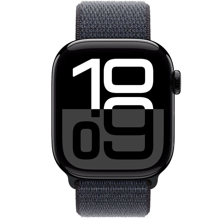 Apple Watch Series 10 GPS + Cellular 42mm Jet Black Aluminum Case with Ink Sport Loop,  Up to 18 Hours Battery Life, Bluetooth 5.3, Always‑On Retina LTPO3 Display - Jet Black