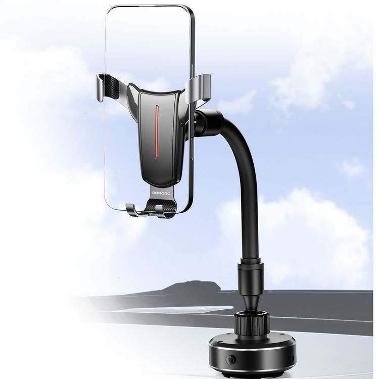 Porodo FlexiMount Universal Phone Holder with Powerful Suction, Adjustable Horizontal & Vertical Viewing, 360° Rotation, 100mAh Battery, ABS, Silicone & Aluminum Alloy Material, 18-65kPa Suction Power - Black