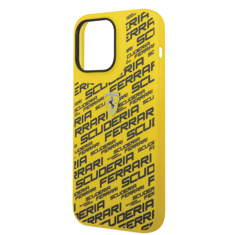 Ferrari Liquid Silicone Case All Over Printed Scuderia iPhone 14 Pro Max Compatibility - Yellow