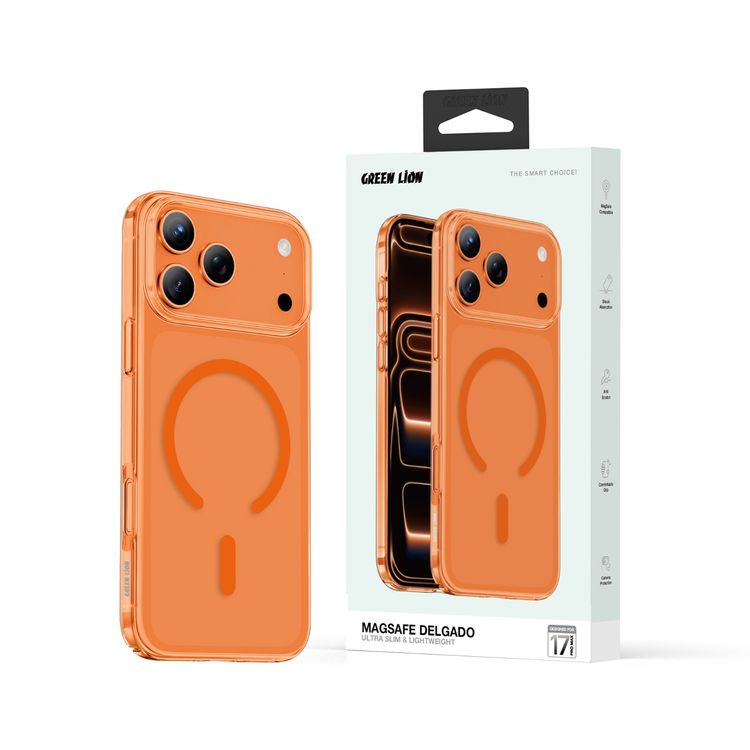 حافظة جرين ليون ماجسيف ديلغادو لهاتف آيفون 17 برو ماكس، حماية فائقة من السقوط، حماية للكاميرا، وضوح فائق الدقة، مضادة لبصمات الأصابع، مقاومة للخدوش، تصميم نحيف - اللون برتقالي تيتانيوم.