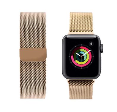 iGuard by Porodo Metal Mesh Band for Smart Watch, Fit & Comfortable Replacement Wrist Band, Adjustable Straps Compatible for Apple Watch 40mm / 38mm - Gold