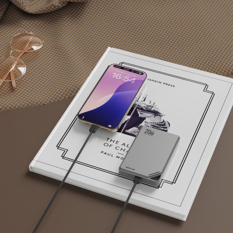 Green Lion Rayo 10000mAh Power Bank with PD 20W Fast Charging, 15W Wireless Output, Ultra-Slim Design, LED Power Indicator, Flight Approved, Strong Magnetic, Safety Protections - Gray