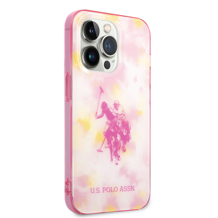 USPA PC/TPU Case with Tie&Dye Design & Horse Logo iPhone 14 Pro Compatibility - Pink