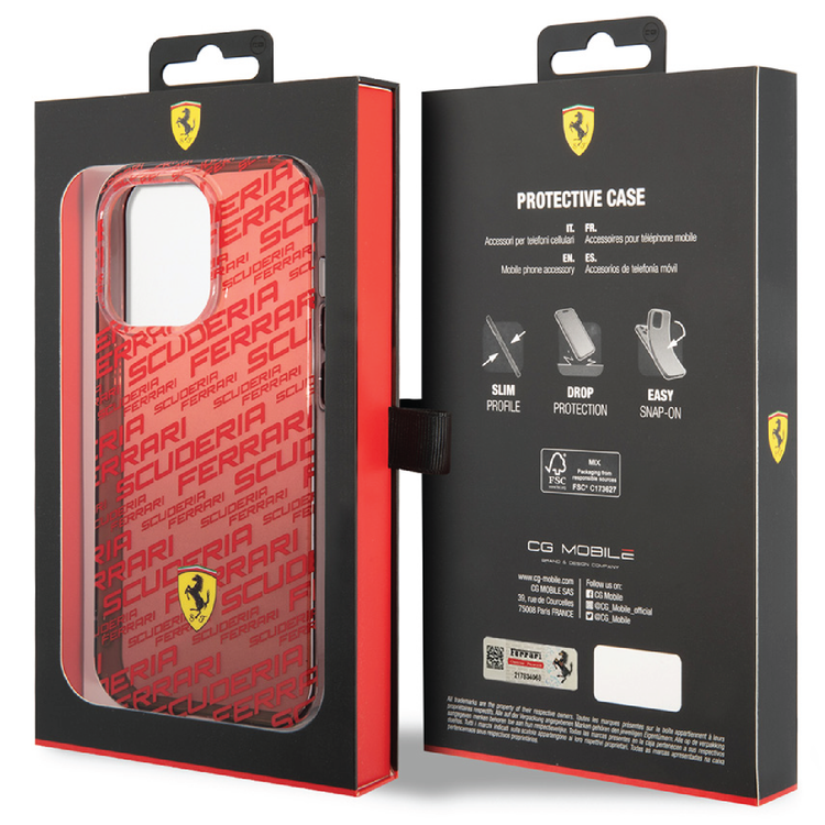 Ferrari Gradient PC/TPU Case with Allover Scuderia & Dyed Bumper iPhone 14 Compatibility - Red