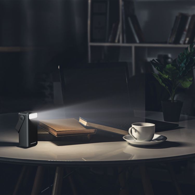 Porodo Lara 30000mAh Power Bank with Flashlight, Portable Handle, PD 20W, Fast Charging, ×2 USB-A & USB-C & Micro Ports, 4 Integrated Cables, Universal Compatibility - Black