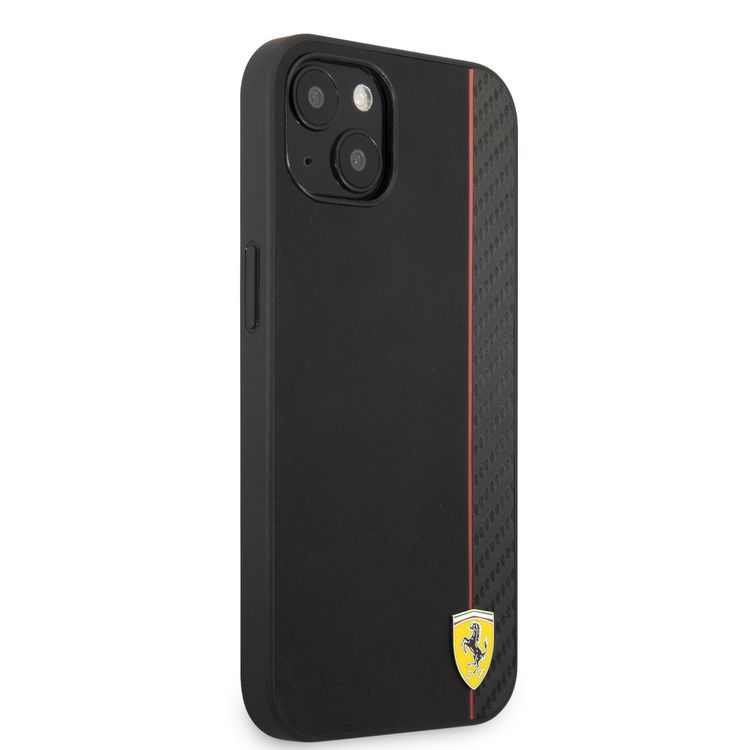 CG MOBILE Ferrari Hard Case PU Smooth & Carbon Effect Vertical Stripe Metal Logo Compatible for iPhone 13 (6.1") Anti-Scratch, Easy Access to All Ports