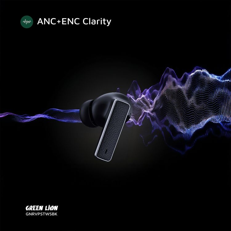 Green Lion River Plus True Wireless Earbuds with ANC + ENC Clarity, 2.4G Connector Included, Up to 7 Hours of Playtime, Smart in-Ear Detection, Bluetooth Version 5.4, -42dB Noise Reduction, 35 Hours Standby Time - Black