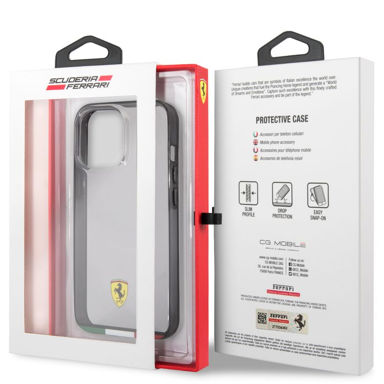 CG MOBILE Ferrari Italia Stripe Transparent Hard Case Print Logo Compatible for iPhone 13 Pro Max (6.7") Scratches Resistant, Easy Access to All Ports