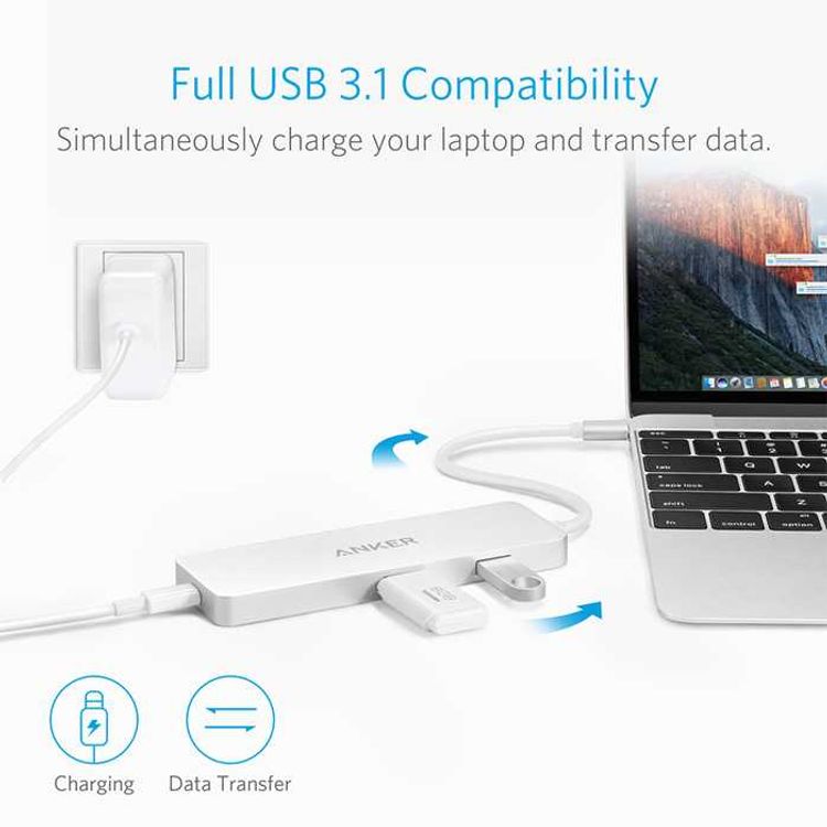 Anker Premium USB-C Hub with Ethernet and Power Delivery UN, Stylish Design, Huge Expansion, Gigabit Ethernet, Full-Speed Charging, UltraPortable, Simultaneous Operations - Silver