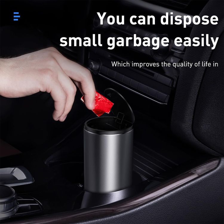 Baseus Gentleman Style Vehicle-Mounted Trash Can with 500 mL Capacity, Press-down Cover Design, ABS + Aluminum Alloy,  Leak-proof Design - Black