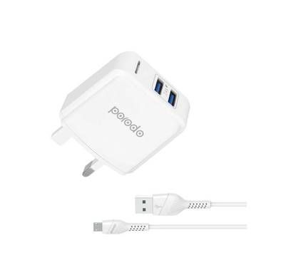 Porodo Dual USB Wall Charger 2.4A UK - White