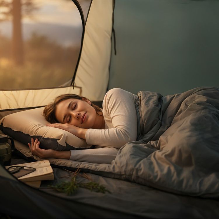 Green Lion Inflatable Camping Pillow with Cushioned Foam Layer, Soft & Skin-Friendly, 5-Layer Construction, Ergonomic Neck Support, 10s Quick Self-Inflating, Carry Bag Included, Cushioned Foam Layer - Beige