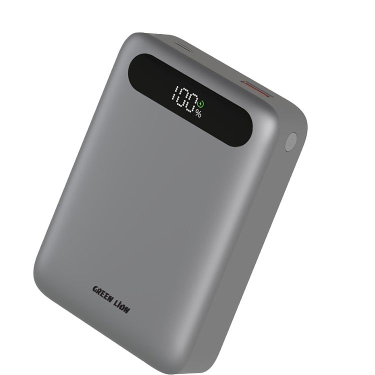 Green Lion Zuno 20000mAh Power Bank with Digital Display, 22.5W USB-A Output, 20W Power Delivery, Fast Charge Support, Flight-Approved, Compact Design - Gray
