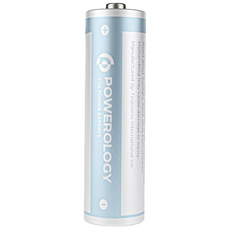 Powerology Rechargeable Lithium-ion AA Battery with 1460mAh Battery Capacity, 1.5V Operating Voltage, Type-C Port, Over 1000 Life Cycles, 2200mWh Battery Power - White