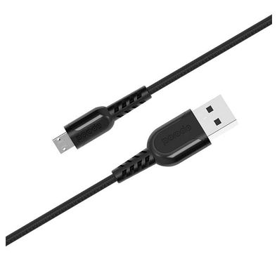 Porodo Metal Braided Micro USB Cable 1.2m, Fast Charging, Data Sync, Super Durable, Compatible with Samsung, Huawei, Ulefone, Nokia, Sony - Black
