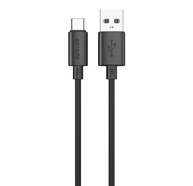 Porodo Blue USB-A to USB-C Charging Cable with 480Mbps Data Transfer, 3A Fast Charge, Flexible Material, Universal Compatibility - Black 