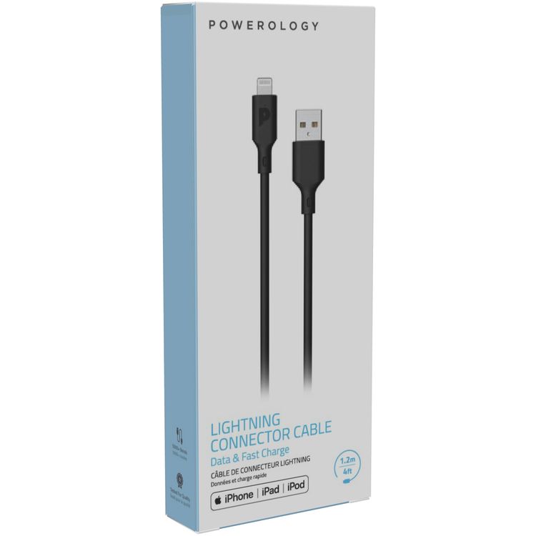 Powerology PVC Type-A to Lightning Cable 1.2m, Bend-Proof Design, Flex Shield PVC Coated Copper, Fraying Protection - Black