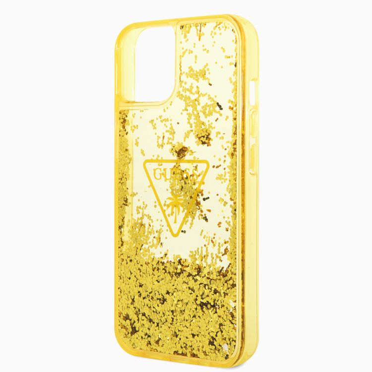 Guess Liquid Glitter Case With Translucent Triangle Logo - iPhone 14 - Yellow