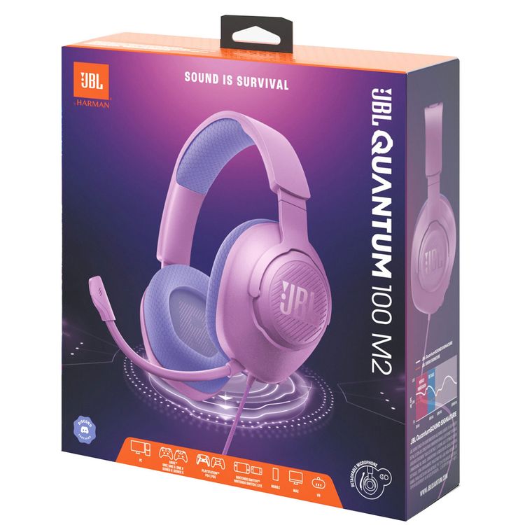 JBL Quantum 100M2 Wired Over-ear Gaming Headset, Lightweight & Compact Design, Memory Foam with Fabric Ear Cushions Material, 1.2m Cable Length, 40mm  Driver Size - Purple