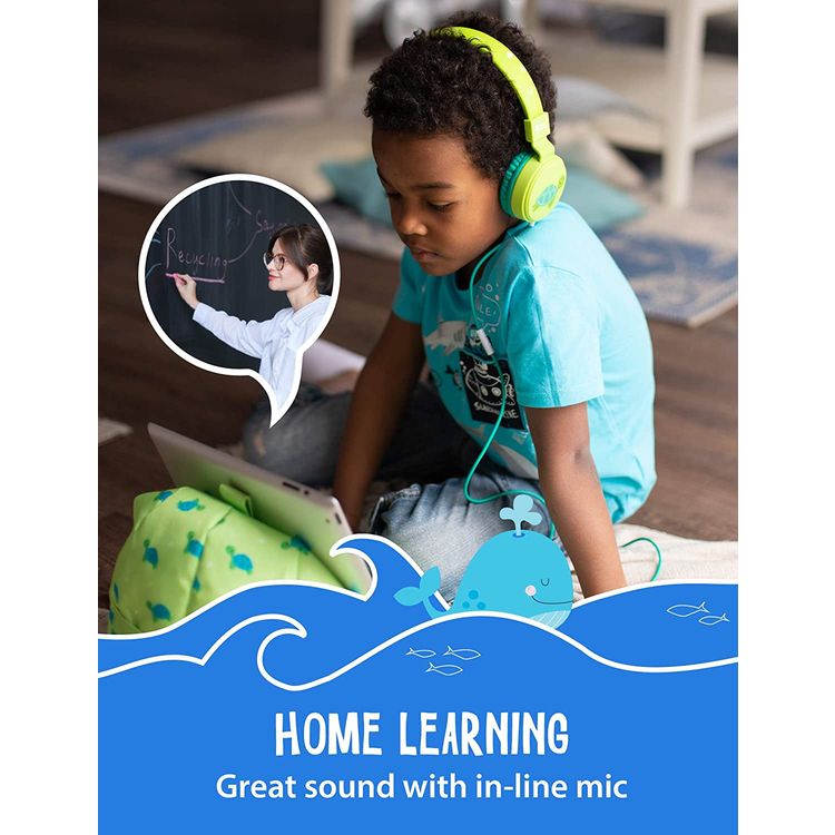Planet Buddies Kids Wired Headphones with 85 dB Volume Limited, Plug and Play, Lightweight and Comfortable Design, 40 mm Driver Size, Adjustable Headband Suitable for Children (Whale) - Blue