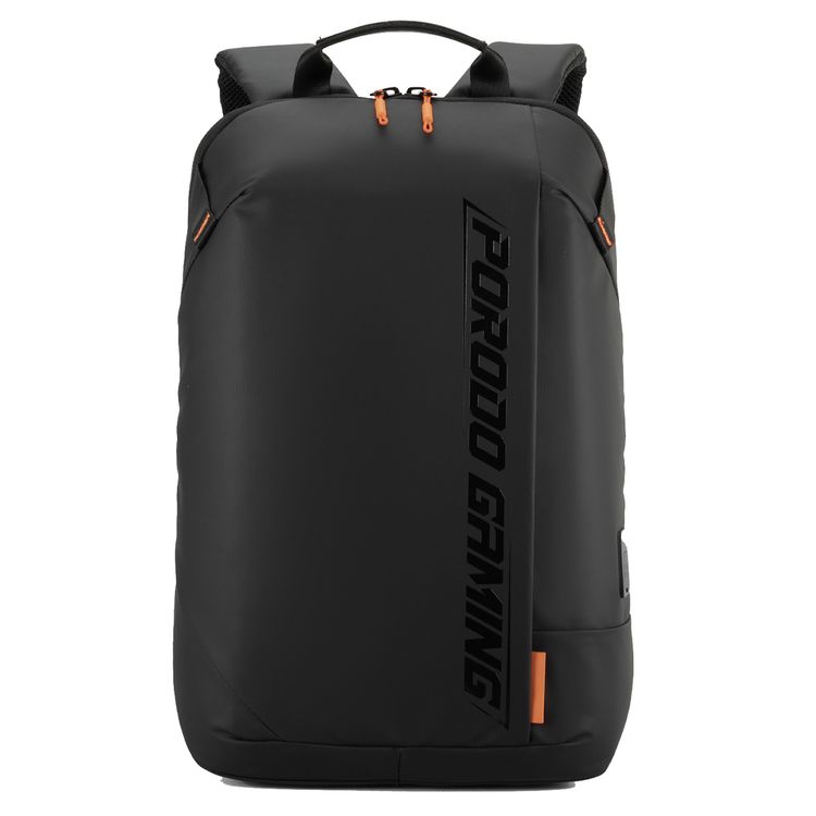 Porodo Gaming PU Laptop Backpack with USB-C Port, Up to 15" Laptop Compatibility, PD 20W, Water-Resistant, Multiple Pockets - Black