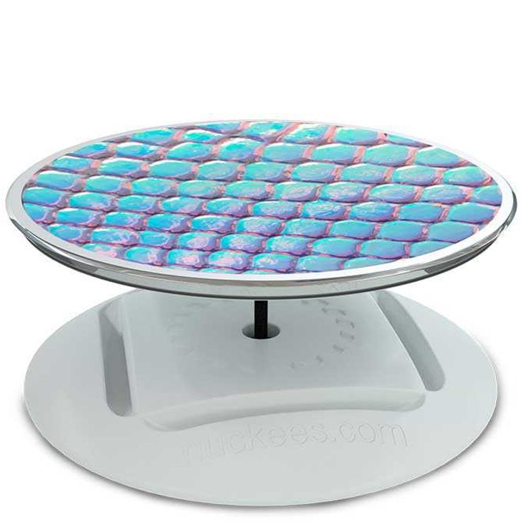 Nuckees Funky Design Stand and Grip with Snug-hug Technology Compatible for Smartphones -  Magnetic Mount Friendly Kickstand - 360° Viewing - 4-way Locking Stand - Blue Iridescent