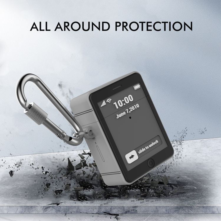 Ahastyle Mini Classic Retro iPhone 4 Design Silicone Case with Anti-Lost Carabiner Compatible for AirPods 1/2, Scratch Resistant, Shock Absorption, Drop Protection