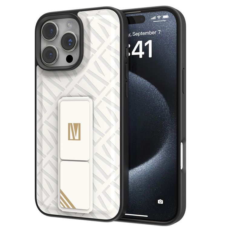 كفر حماية ليفيلو مورفيكس كويرو بمسند لهاتف آيفون 16 برو ماكس، قبضة مدمجة، سهل التركيب، زوايا مقاومة للصدمات - أبيض