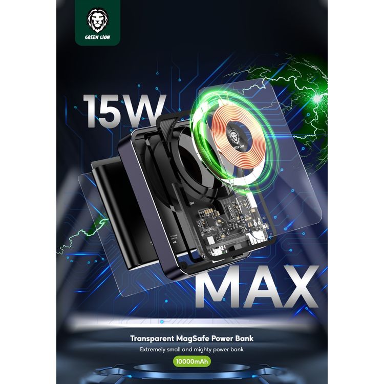 Green Lion Transparent Magsafe Power Bank 10000mAh (QC 22.5W + PD 20W) 15W