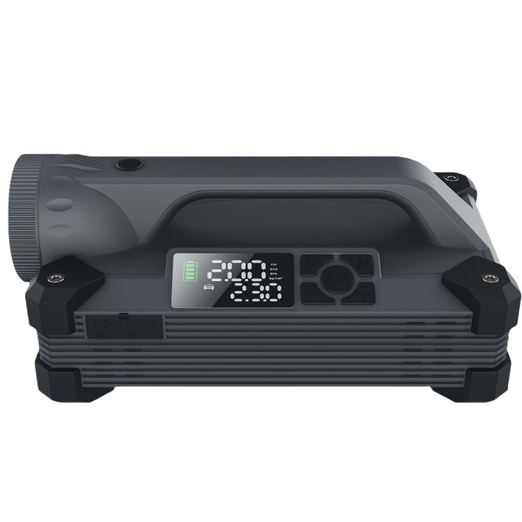 Green Lion JX66 Jump Starter with Built-in Air Pump, 24000mAh Battery Capacity, Nozzle Adapters, Smart Jump Clamps, Inflatable Hose, Digital Display, PD 65W Power Bank - Black