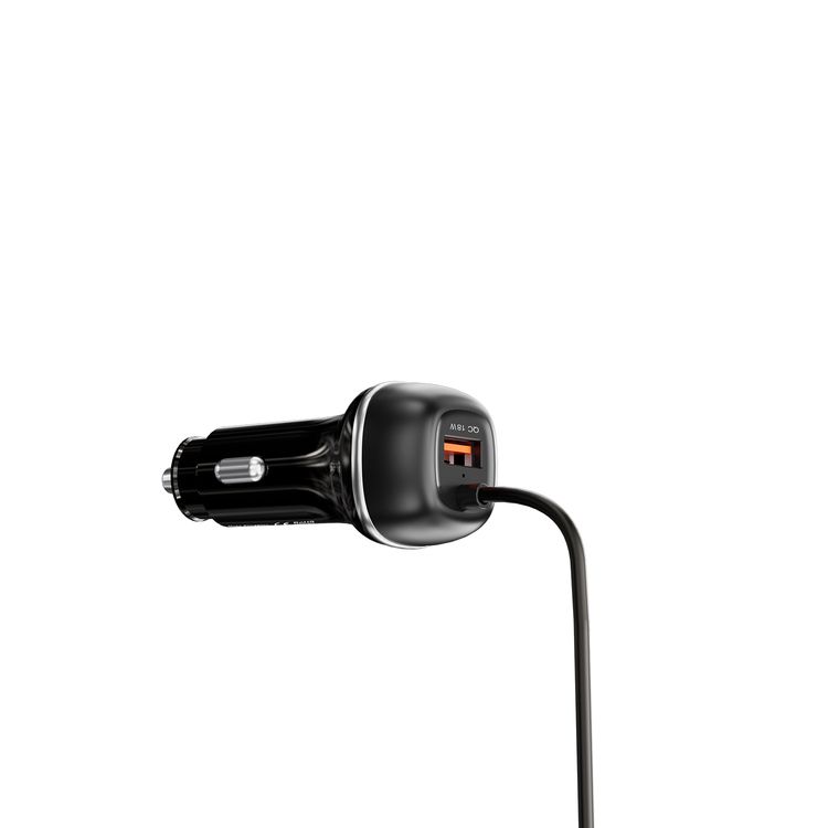 Powerology Nexara Smart Car Charger with Wireless CarPlay Support, 15W Wireless Output, 30W Power Delivery, 51W Total Output, Overload Protection - Black