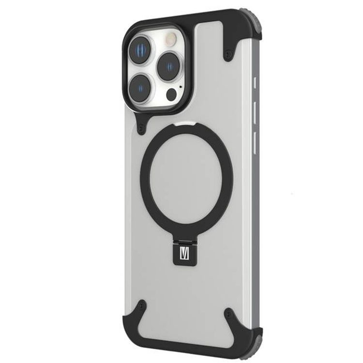 Levelo Metallo Aluminum Bumper Case for iPhone 16 Pro Max, MagSafe Compatible, Metal Kickstand, Impact Resistant Corners - Black 