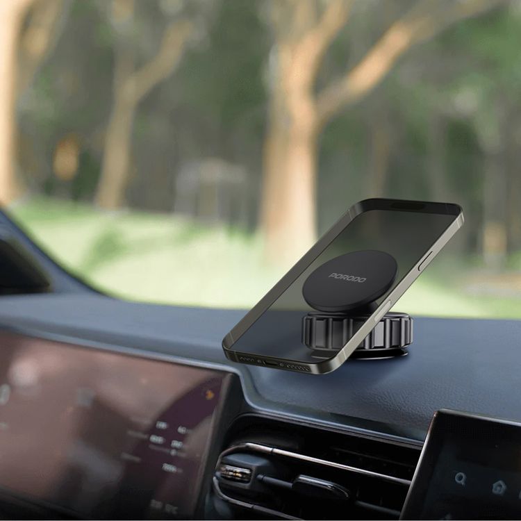 Porodo Multi-Surface Vacuum Suction Phone Holder with Adjustable Viewing Angle & 360° Rotation, Compatible with 4.7"-6.9" Phones, ABS & TPU Material, Double-Layer N52 Magnets - Black