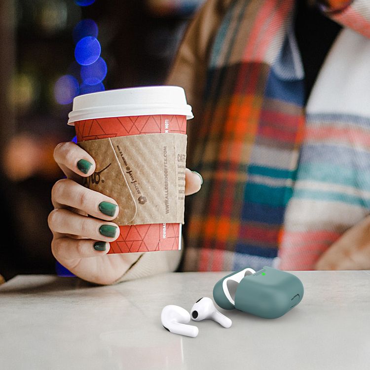 AhaStyle PT176-MG Full Cover Silicone Case for Airpods 3 Drop Shock Protection, Front LED Visible Cover with Carabiner Suitable with Wireless Chargers - Green