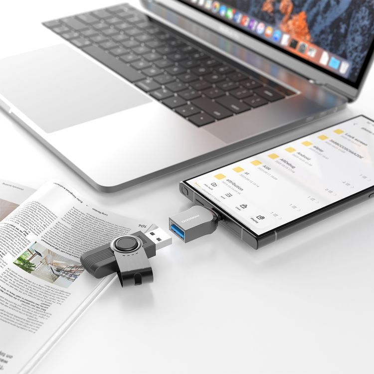 Porodo OTG Adapter with USB-A to USB-C Converter, Up to 10Gbps Transfer Speed, Universal Compatibility, Plug & Play, Zinc Alloy Material, USB 3.0 Version - Black