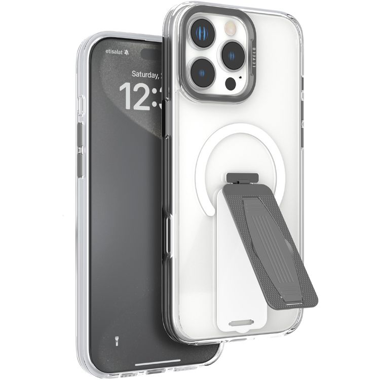 Levelo Morphix MagSafe Grip Case for iPhone 16 Pro Max, Impact Resistant Corners, Metal Camera Ring, Multi Functional Kickstand Premium Bayer TPU, Silicone Grip - Gray