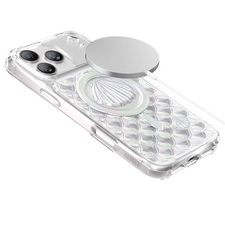 حافظة Levelo Pearl ثلاثية الأبعاد المحيط لجهاز iPhone 17 Pro، بتصميم حجر القمر ثلاثي الأبعاد، متوافقة مع MagSafe ومزودة بمغناطيس قوي، حواف مرتفعة لحماية الكاميرا والشاشة، مختبرة ضد السقوط، زوايا ممتصة للصدمات بتصميم يشبه الوسادة الهوائية، بأناقة مستوحاة من المحيط - متلألئة.