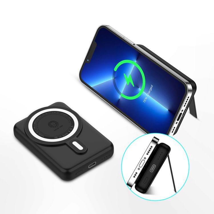 Green Lion Compact Magsafe Powerbank 10000mAh 15W PD 20W with Kick Stand - Black