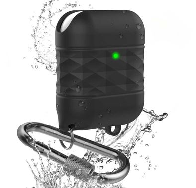 AhaStyle Water Resistant Silicone Case Compatible for AirPods 1/2, Scratch Resistant, Shock Absorption, Drop Protection, & Dustproof Protective Silicone Cover - Black
