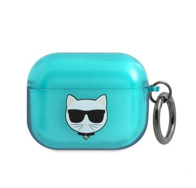 CG MOBILE Karl Lagerfeld TPU Choupette Fluo Case with Ring for Apple Airpods Pro, Scratch & Drop Resistant, Dustproof & Absorbing Protective Silicone Cover Officially Licensed Blue